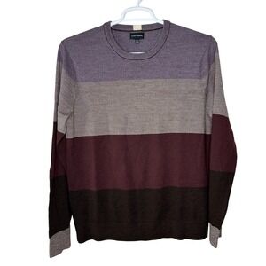 Club Monaco Sweater Mens XL 100% Wool Burgundy Purple Striped Crew Neck GUC‎